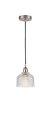 616-1P-SN-G412 Cord Hung 5.5" Brushed Satin Nickel Mini Pendant - Clear Dayton Glass - LED Bulb - Dimmensions: 5.5 x 5.5 x 8.5<br>Minimum Height : 12.75<br>Maximum Height : 130.75 - Sloped Ceiling Compatible: Yes