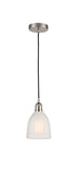 616-1P-SN-G441 Cord Hung 5.75" Brushed Satin Nickel Mini Pendant - White Brookfield Glass - LED Bulb - Dimmensions: 5.75 x 5.75 x 8<br>Minimum Height : 12.75<br>Maximum Height : 130.75 - Sloped Ceiling Compatible: Yes