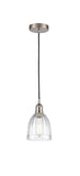 616-1P-SN-G442 Cord Hung 5.75" Brushed Satin Nickel Mini Pendant - Clear Brookfield Glass - LED Bulb - Dimmensions: 5.75 x 5.75 x 8<br>Minimum Height : 12.75<br>Maximum Height : 130.75 - Sloped Ceiling Compatible: Yes