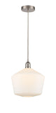 616-1P-SN-G651-12 Cord Hung 12" Brushed Satin Nickel Mini Pendant - Cased Matte White Cindyrella 12" Glass - LED Bulb - Dimmensions: 12 x 12 x 13.5<br>Minimum Height : 16.5<br>Maximum Height : 133.5 - Sloped Ceiling Compatible: Yes