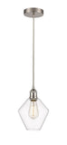 616-1P-SN-G652-8 Cord Hung 8" Brushed Satin Nickel Mini Pendant - Clear Cindyrella 8" Glass - LED Bulb - Dimmensions: 8 x 8 x 11<br>Minimum Height : 14<br>Maximum Height : 131 - Sloped Ceiling Compatible: Yes