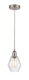 616-1P-SN-G654-6 Cord Hung 6" Brushed Satin Nickel Mini Pendant - Seedy Cindyrella 6" Glass - LED Bulb - Dimmensions: 6 x 6 x 10<br>Minimum Height : 13<br>Maximum Height : 130 - Sloped Ceiling Compatible: Yes