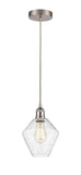 616-1P-SN-G654-8 Cord Hung 8" Brushed Satin Nickel Mini Pendant - Seedy Cindyrella 8" Glass - LED Bulb - Dimmensions: 8 x 8 x 11<br>Minimum Height : 14<br>Maximum Height : 131 - Sloped Ceiling Compatible: Yes