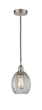 616-1P-SN-G82 Cord Hung 6" Brushed Satin Nickel Mini Pendant - Clear Eaton Glass - LED Bulb - Dimmensions: 6 x 6 x 9.5<br>Minimum Height : 13.75<br>Maximum Height : 131.75 - Sloped Ceiling Compatible: Yes