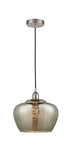 616-1P-SN-G96-L Cord Hung 11" Brushed Satin Nickel Mini Pendant - Large Mercury Fenton Glass - LED Bulb - Dimmensions: 11 x 11 x 11<br>Minimum Height : 14.5<br>Maximum Height : 132.5 - Sloped Ceiling Compatible: Yes