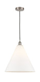 616-1P-SN-GBC-161 1-Light 16" Brushed Satin Nickel Pendant - Matte White Cased Edison Cone Glass - LED Bulb - Dimmensions: 16 x 16 x 18.75<br>Minimum Height : 21.75<br>Maximum Height : 138.75 - Sloped Ceiling Compatible: Yes