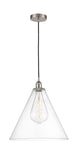 616-1P-SN-GBC-162 1-Light 16" Brushed Satin Nickel Pendant - Cased Matte White Edison Cone Glass - LED Bulb - Dimmensions: 16 x 16 x 18.75<br>Minimum Height : 21.75<br>Maximum Height : 138.75 - Sloped Ceiling Compatible: Yes