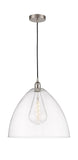 616-1P-SN-GBD-162 1-Light 16" Brushed Satin Nickel Pendant - Matte White Edison Dome Glass - LED Bulb - Dimmensions: 16 x 16 x 18.75<br>Minimum Height : 21.75<br>Maximum Height : 138.75 - Sloped Ceiling Compatible: Yes