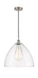 616-1P-SN-GBD-164 1-Light 16" Brushed Satin Nickel Pendant - Seedy Edison Dome Glass - LED Bulb - Dimmensions: 16 x 16 x 18.75<br>Minimum Height : 21.75<br>Maximum Height : 138.75 - Sloped Ceiling Compatible: Yes