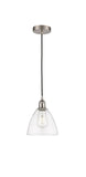 616-1P-SN-GBD-752 Cord Hung 7.5" Brushed Satin Nickel Mini Pendant - Clear Edison Dome Glass - LED Bulb - Dimmensions: 7.5 x 7.5 x 11.25<br>Minimum Height : 14.25<br>Maximum Height : 131.25 - Sloped Ceiling Compatible: Yes