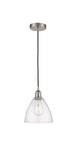 616-1P-SN-GBD-754 Cord Hung 7.5" Brushed Satin Nickel Mini Pendant - Seedy Edison Dome Glass - LED Bulb - Dimmensions: 7.5 x 7.5 x 11.25<br>Minimum Height : 14.25<br>Maximum Height : 131.25 - Sloped Ceiling Compatible: Yes