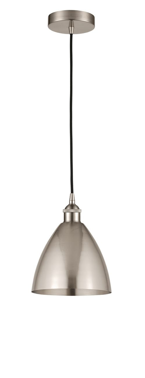 616-1P-SN-MBD-75-SN Cord Hung 7.5" Brushed Satin Nickel Mini Pendant - Brushed Satin Nickel Edison Dome Shade - LED Bulb - Dimmensions: 7.5 x 7.5 x 11.25<br>Minimum Height : 14.25<br>Maximum Height : 131.25 - Sloped Ceiling Compatible: Yes