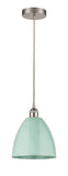 616-1P-SN-MBD-9-SF Cord Hung 9" Brushed Satin Nickel Mini Pendant - Seafoam Plymouth Dome Shade - LED Bulb - Dimmensions: 9 x 9 x 12.875<br>Minimum Height : 15.875<br>Maximum Height : 132.875 - Sloped Ceiling Compatible: Yes