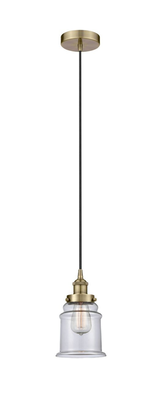 Cord Hung 6" Canton Mini Pendant - Bell-Urn Clear Glass - Choice of Finish And Incandesent Or LED Bulbs