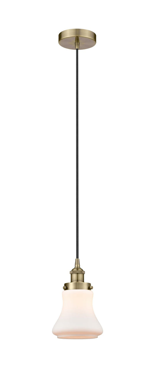 Cord Hung 6.25" Antique Brass Mini Pendant - Matte White Bellmont Glass LED