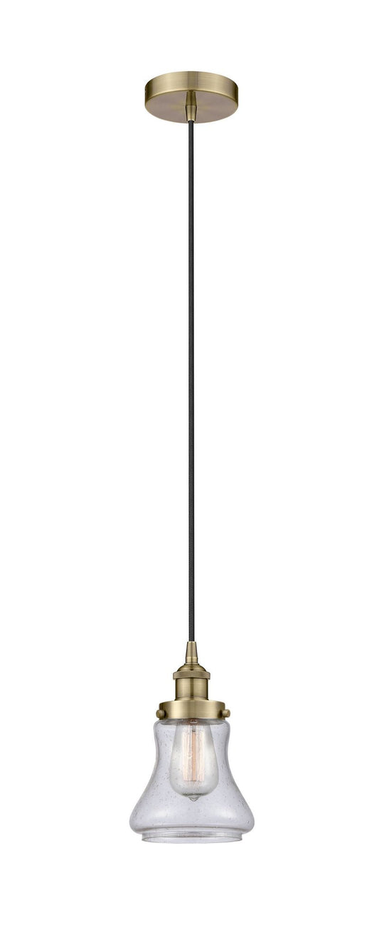 Cord Hung 6.25" Antique Brass Mini Pendant - Seedy Bellmont Glass LED