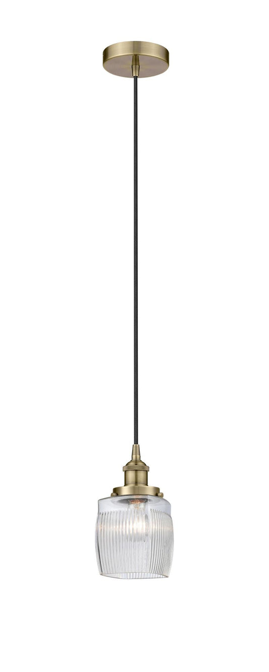 Cord Hung 5.5" Antique Brass Mini Pendant - Thick Clear Halophane Colton Glass LED