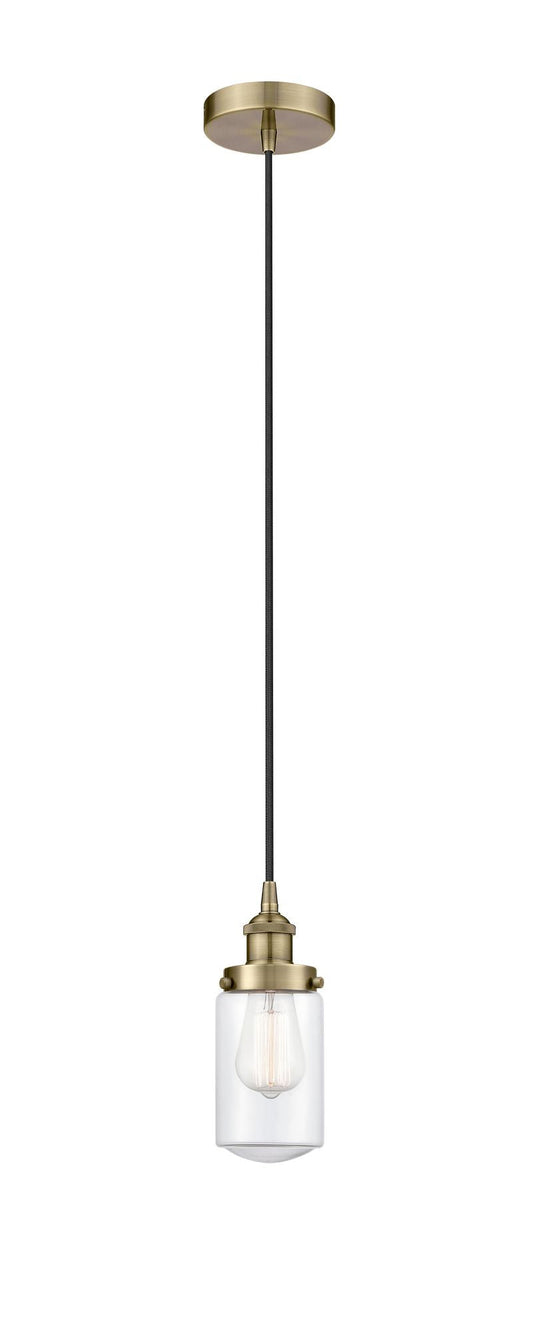 Cord Hung 4.5" Antique Brass Mini Pendant - Clear Dover Glass LED