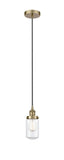 Cord Hung 4.5" Antique Brass Mini Pendant - Clear Dover Glass LED