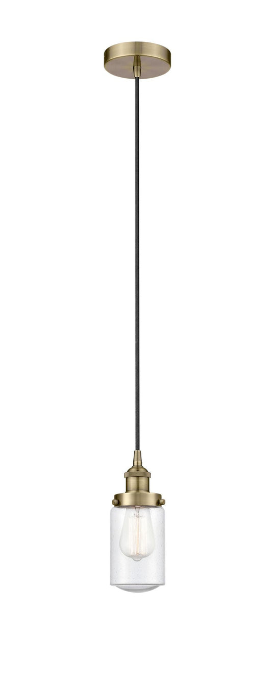 Cord Hung 4.5" Antique Brass Mini Pendant - Seedy Dover Glass LED