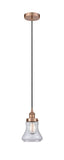 616-1PH-AC-G192 Cord Hung 6.25" Antique Copper Mini Pendant - Clear Bellmont Glass - LED Bulb - Dimmensions: 6.25 x 6.25 x 10<br>Minimum Height : 13.5<br>Maximum Height : 131.5 - Sloped Ceiling Compatible: Yes