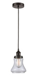 616-1PH-OB-G192 Cord Hung 6.25" Oil Rubbed Bronze Mini Pendant - Clear Bellmont Glass - LED Bulb - Dimmensions: 6.25 x 6.25 x 10<br>Minimum Height : 13.5<br>Maximum Height : 131.5 - Sloped Ceiling Compatible: Yes