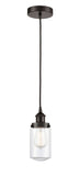 616-1PH-OB-G312 Cord Hung 4.5" Oil Rubbed Bronze Mini Pendant - Clear Dover Glass - LED Bulb - Dimmensions: 4.5 x 4.5 x 10.25<br>Minimum Height : 13.75<br>Maximum Height : 131.75 - Sloped Ceiling Compatible: Yes