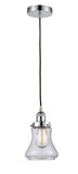 616-1PH-PC-G192 Cord Hung 6.25" Polished Chrome Mini Pendant - Clear Bellmont Glass - LED Bulb - Dimmensions: 6.25 x 6.25 x 10<br>Minimum Height : 13.5<br>Maximum Height : 131.5 - Sloped Ceiling Compatible: Yes