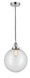 616-1PH-PC-G202-12 Cord Hung 12" Polished Chrome Mini Pendant - Clear Beacon Glass - LED Bulb - Dimmensions: 12 x 12 x 15<br>Minimum Height : 19<br>Maximum Height : 137 - Sloped Ceiling Compatible: Yes