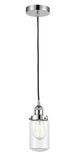 616-1PH-PC-G312 Cord Hung 4.5" Polished Chrome Mini Pendant - Clear Dover Glass - LED Bulb - Dimmensions: 4.5 x 4.5 x 10.25<br>Minimum Height : 13.75<br>Maximum Height : 131.75 - Sloped Ceiling Compatible: Yes