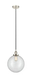 616-1PH-PN-G202-12 Cord Hung 12" Polished Nickel Mini Pendant - Clear Beacon Glass - LED Bulb - Dimmensions: 12 x 12 x 15<br>Minimum Height : 19<br>Maximum Height : 137 - Sloped Ceiling Compatible: Yes