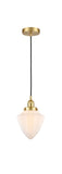 616-1PH-SG-G661-7 Cord Hung 7.5" Satin Gold Mini Pendant - Matte White Cased Small Bullet Glass - LED Bulb - Dimmensions: 7.5 x 7.5 x 8<br>Minimum Height : 13<br>Maximum Height : 131 - Sloped Ceiling Compatible: Yes