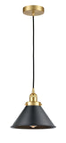 616-1PH-SG-M10-BK Cord Hung 10" Satin Gold Mini Pendant - Satin Gold Briarcliff Shade - LED Bulb - Dimmensions: 10 x 10 x 8.875<br>Minimum Height : 11.875<br>Maximum Height : 128.875 - Sloped Ceiling Compatible: Yes