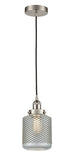 616-1PH-SN-G262 Cord Hung 6" Brushed Satin Nickel Mini Pendant - Vintage Wire Mesh Stanton Glass - LED Bulb - Dimmensions: 6 x 6 x 12<br>Minimum Height : 15<br>Maximum Height : 133 - Sloped Ceiling Compatible: Yes