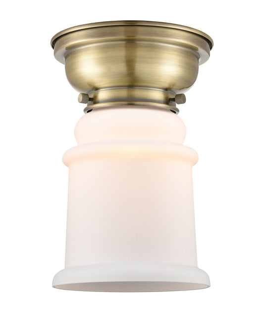 1-Light 6.25" Antique Brass Flush Mount - Matte White Canton Glass LED