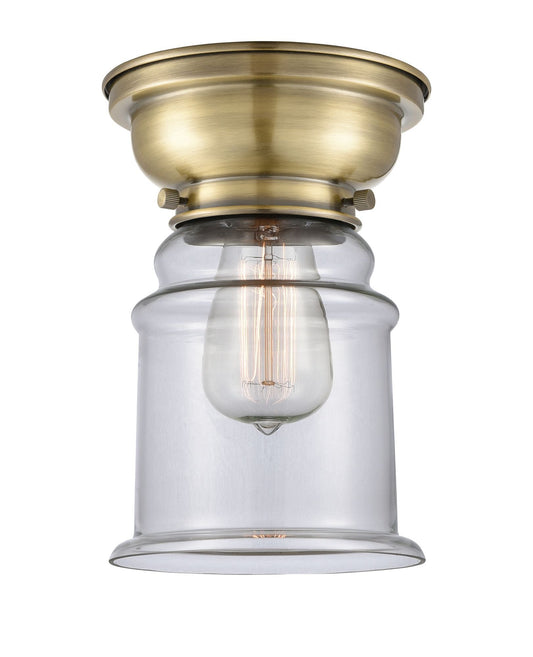 1-Light 6.25" Antique Brass Flush Mount - Clear Canton Glass LED
