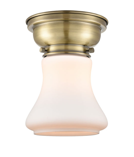 1-Light 6.25" Antique Brass Flush Mount - Matte White Bellmont Glass LED