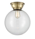 1-Light 12" Beacon Flush Mount - Globe-Orb Clear Glass - Choice of Finish And Incandesent Or LED Bulbs