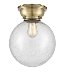 1-Light 10" Beacon Flush Mount - Globe-Orb Seedy Glass - Choice of Finish And Incandesent Or LED Bulbs