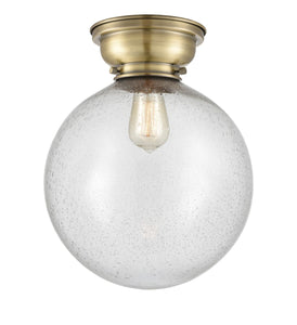1-Light 12" Beacon Flush Mount - Globe-Orb Seedy Glass - Choice of Finish And Incandesent Or LED Bulbs