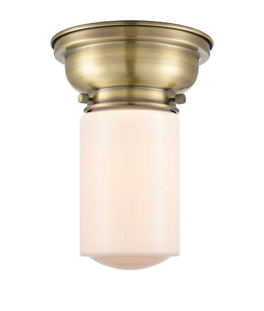 1-Light 6.25" Antique Brass Flush Mount - Matte White Cased Dover Glass LED