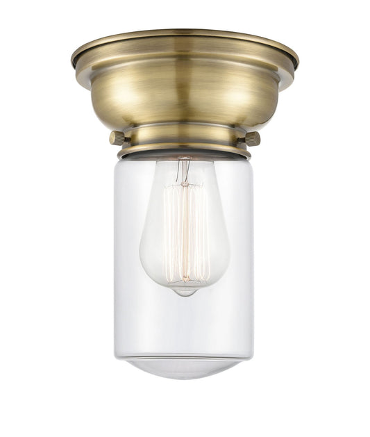1-Light 6.25" Antique Brass Flush Mount - Clear Dover Glass LED