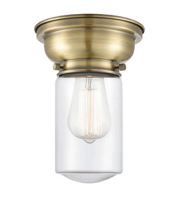 1-Light 6.25" Antique Brass Flush Mount - Clear Dover Glass LED