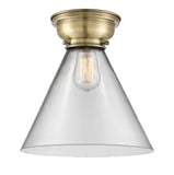 1-Light 12" Cone 12" Flush Mount - Cone Clear Glass - Choice of Finish And Incandesent Or LED Bulbs