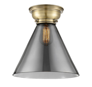 623-1F-AB-G43-L 1-Light 12" Antique Brass Flush Mount - Plated Smoke Cone 12" Glass - LED Bulb - Dimmensions: 12 x 12 x 11.4 - Sloped Ceiling Compatible: No