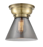 1-Light 7.75" Antique Brass Flush Mount - Plated Smoke Large Cone Glass LED