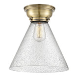 623-1F-AB-G44-L 1-Light 12" Antique Brass Flush Mount - Seedy Cone 12" Glass - LED Bulb - Dimmensions: 12 x 12 x 11.4 - Sloped Ceiling Compatible: No