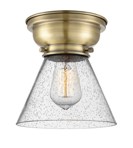 1-Light 7.75" Antique Brass Flush Mount - Seedy Large Cone Glass LED