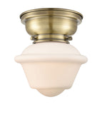 1-Light 7.5" Antique Brass Flush Mount - Matte White Cased Small Oxford Glass LED