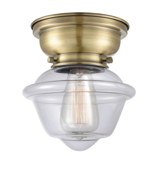 1-Light 7.5" Antique Brass Flush Mount - Clear Small Oxford Glass LED